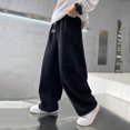 thumbnail image 5 of Afuyipoi Boys Wide Leg Sweatpants 100% Cotton Loose Fit Active Casual Track Trousers for Kids Size 5-15 Years Black Size 5, 5 of 8