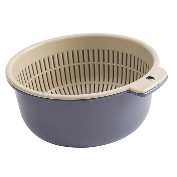 Lavabo para limpieza de frutas, colador de cocina, cuenco de almacenamiento, multifuncional, doble capa violeta grande
