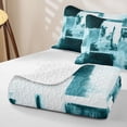 thumbnail image 4 of Homewish Teal Watercolor Gradient Quilt King,Retro Geometric Art King Coverlet Set,3pcs, 4 of 7
