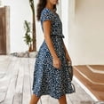 thumbnail image 4 of FRSASU Summer Polka Dot Dress for Women V Neck Short Sleeve Midi Shirt Dress Button Down Drawstring Waist Dresses Navy, 4 of 7