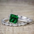 thumbnail image 3 of JeenMata 1.75 Carat Square Cut Ethiopian Emerald Handmade Wedding Ring Set in 18k White Gold over Silver, 3 of 7