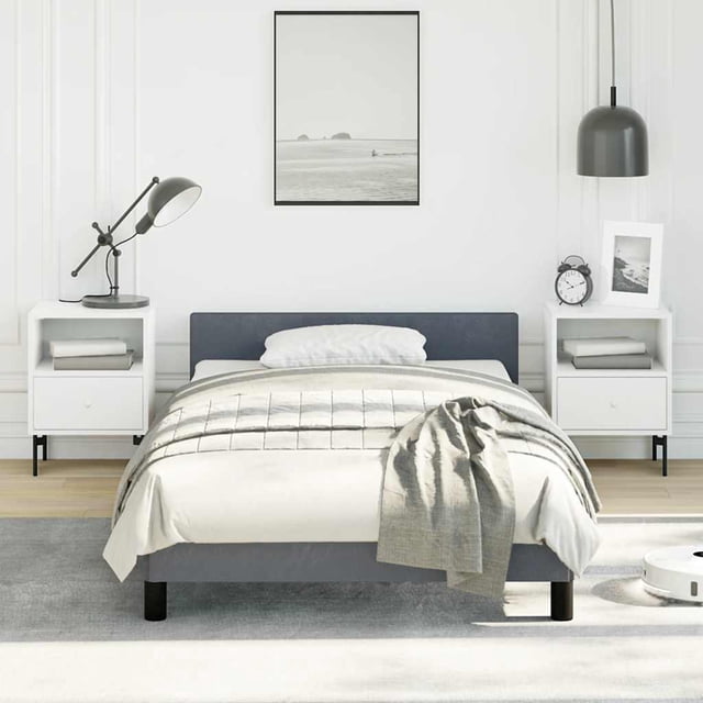 vidaXL Bed Frame with Headboard Dark Grey 100x190cm Twin Velvet