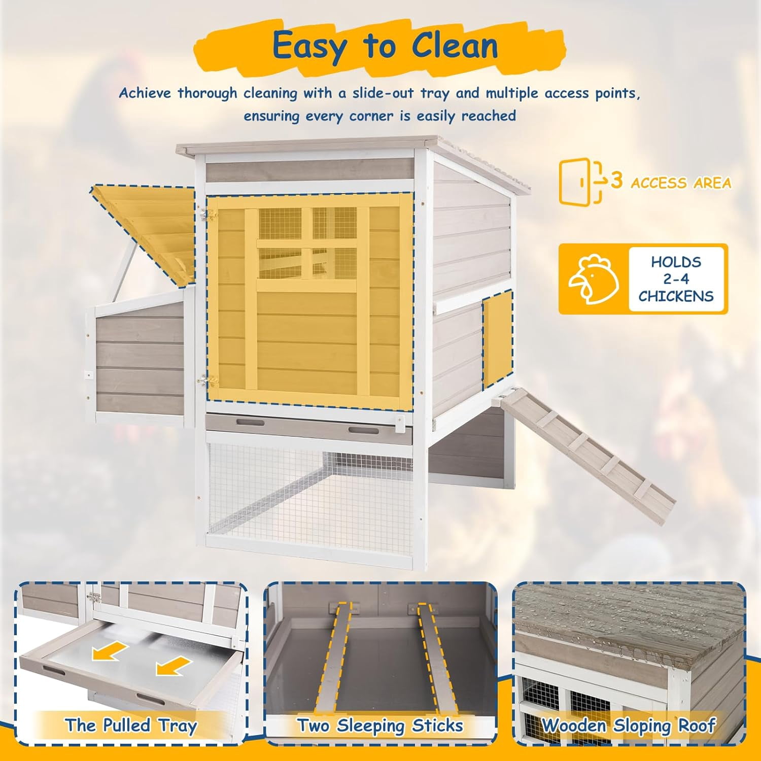 PETSCOSSET Outdoor Wooden Large Chicken Coop for 4–6 Chickens, Elevated 2-Tier Hen House, Backyard Poultry Coop