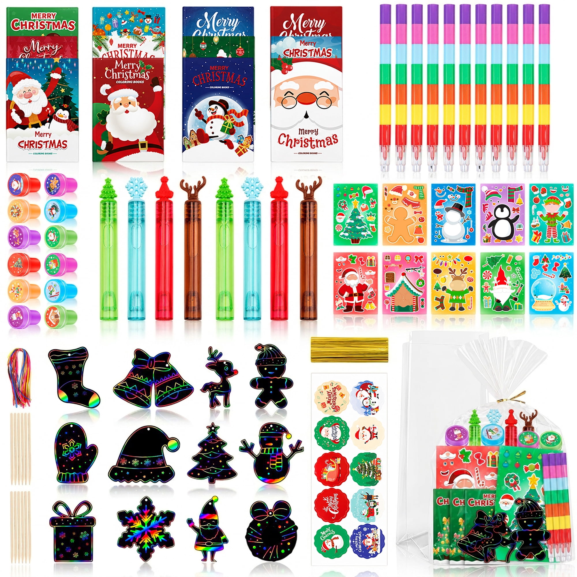 Christmas Party Supplies Christmas Party Favor Set - Christmas Party Bubble Wands Sticker Pens etc Christmas Goodie Bags Stuffers for Christmas Party Favors for Kids