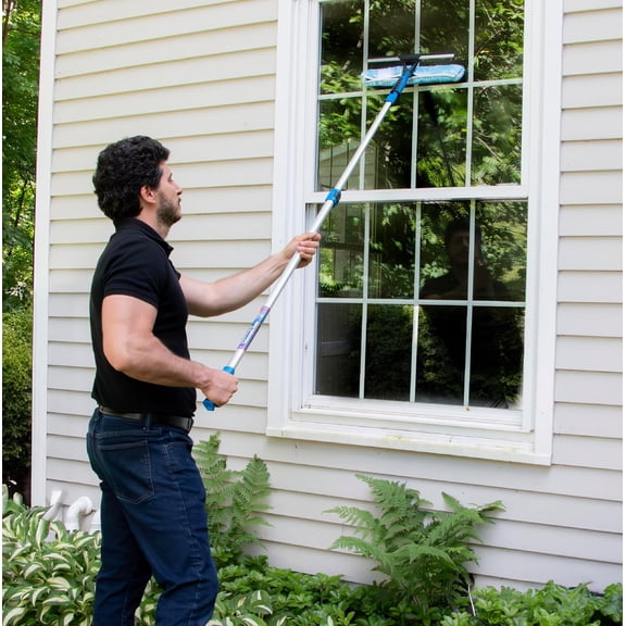 Unger Professional 2-in-1 Squeegee and Scrubber, 14” Window Cleaning Tool and 8’ Connect & Clean Pole