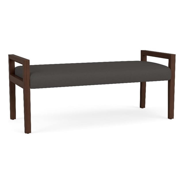 Pemberly Row Waiting Reception 2 Seat Bench Wood Frame in Gray