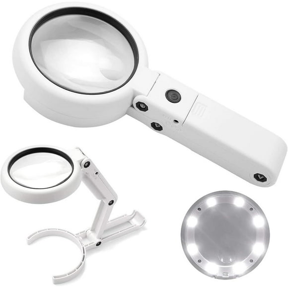 Portable Illuminated Magnifying Glass 5X, 11X Magnification Lens 8 LED Lighted USB Charge