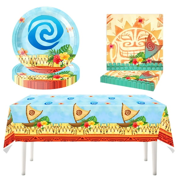 Ocean Themed Party Paper Plates and Napkins Tablecloth Party Supplies for Hawaii Cartoon Beach Tropical Luau Summer Themed Party Decorations，20 Guests