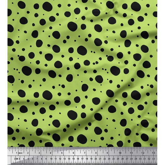 Soimoi Green Rayon Fabric Black Dots Printed Fabric 1 Yard 56 Inch Wide
