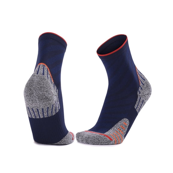 Xfvqtps Mens Running Socks Cushioned Absorb Sweat Color Blocked Mid Tube Socks for Outdoor Cycling Running Sports Socks Dark Blue
