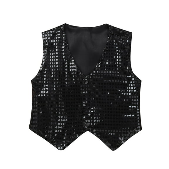 YiZYiF Kids Big Boys Sequined Vest Costume Glittery Waistcoat for Choir Jazz Dance Performance Black 10-12
