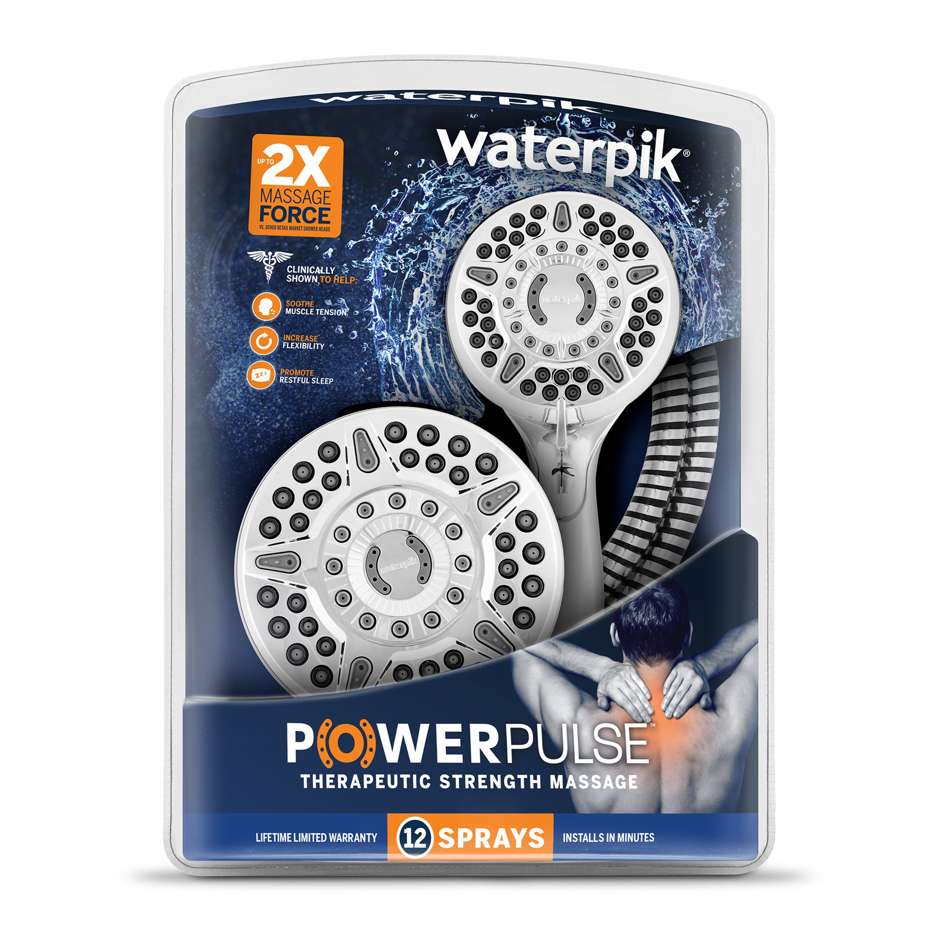Waterpik 6+ Mode Powerpulse Massage Dual Shower Head System, Chrome, XET-633E-643E