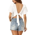 thumbnail image 3 of Top sin espalda de la marca INSPIRE CHIC para mujer, blusa corta con mangas acampanadas en color blanco, talla XS, 3 of 6
