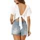 thumbnail image 3 of Top sin espalda de la marca INSPIRE CHIC para mujer, blusa corta con mangas acampanadas en color blanco, talla XS, 3 of 6