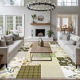 thumbnail image 3 of Area Rug for Living Room, Spring Floral Non-Slip Indoor Large Carpet for Bedroom/Dining Room, Yellow Flowers Botanical Patchwork Grid Bohemia Washable Low-Profile Floor Runner Rugs - 5 x 7 Ft, 3 of 8