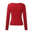 thumbnail image 3 of Arlun,Trendy Elastic Tight T Shirts for Women Plain Basic Crewneck Long Sleeve Slim Fit Tops Fall New Women's Simple Soft Comfortable Going out Tshirts Red XS, 3 of 3