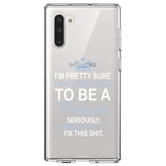 DistinctInk Clear Shockproof Hybrid Case for Samsung Galaxy Note 10 (6.3" Screen) - TPU Bumper Acrylic Back Tempered Glass Screen Protector - I Was Supposed to Be a Princess Fix This