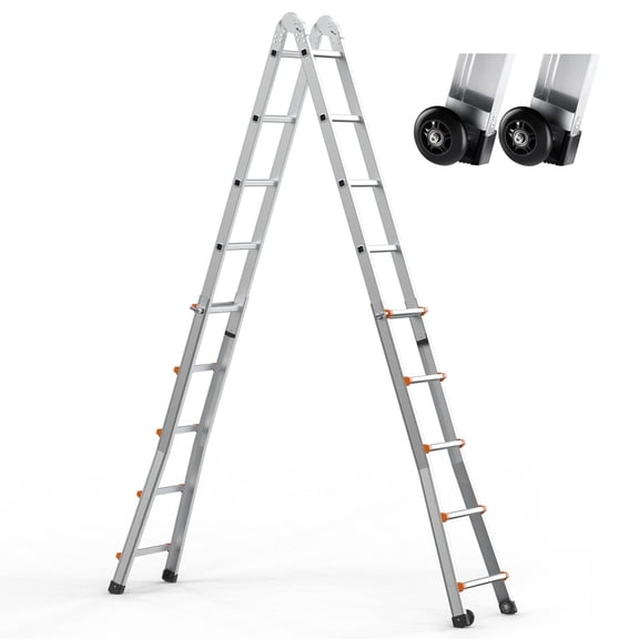 Telescoping Ladder A Frame 17 FT Compact Aluminum Extension Ladder Multi Function Collapsible RV Ladder 330 lb Load for Indoor Roof