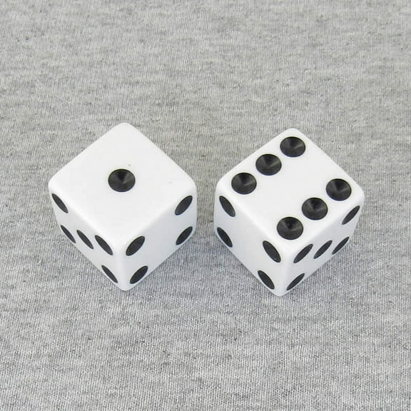White Opaque Dice with Black Pips D6 25mm (1in) Pack of 2 Koplow Games