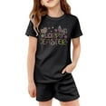 thumbnail image 4 of MIXUE Tween Girls Outfit Sets Summer Cartoon Easter Bunny Print Crew Neck Short Sleeve T Shirt Tops Shorts Two Piece Pajamas Holiday Wear,Black,11-12 Years, 4 of 4