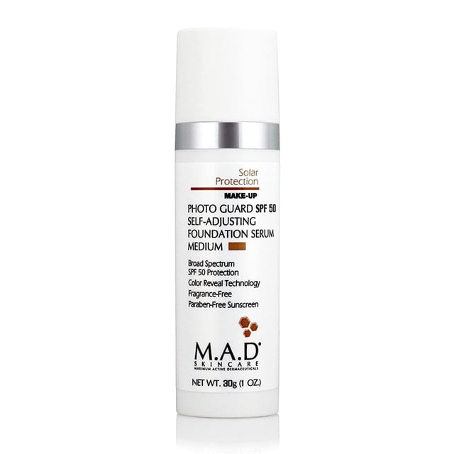 M.A.D SKINCARE PROTECCIÓN SOLAR: Suero de base autoajustable Photo Guard SPF 50: Medio - 30 g