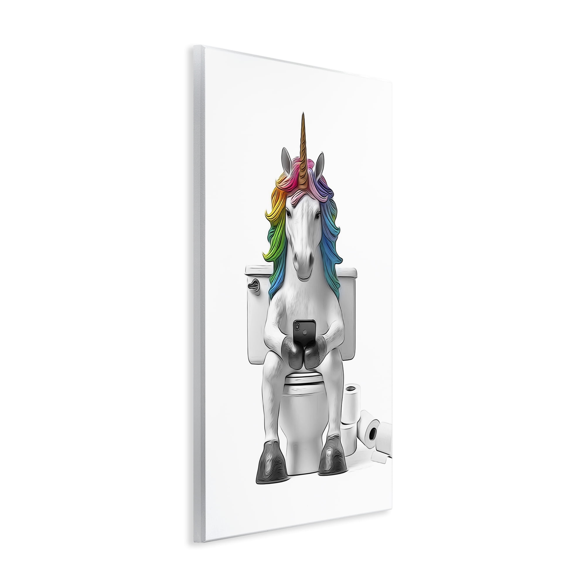 Stupell Industries Unicorn Texting on Toilet Typography Painting Unframed Art Print Wall Art, 10 x 15