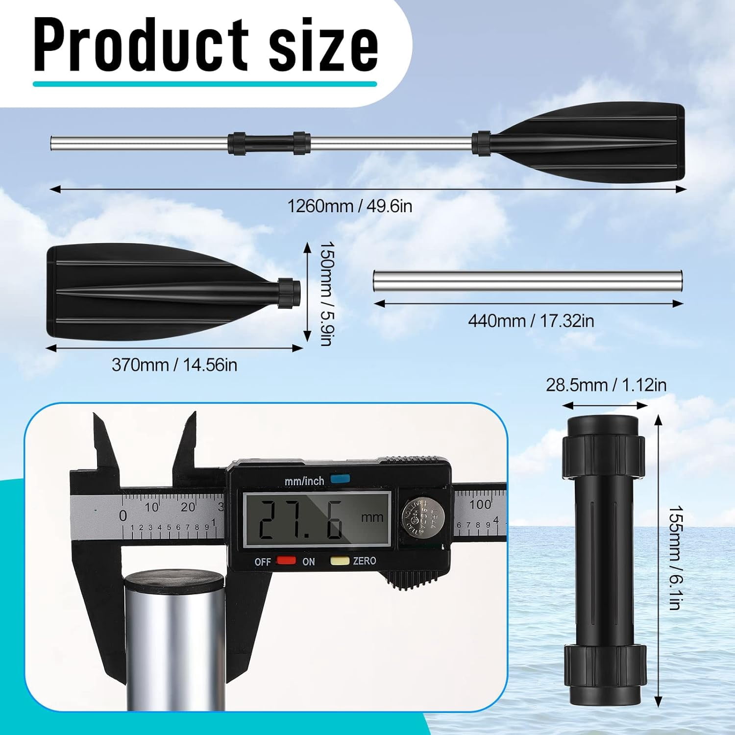Eotvia Kayak Paddles, 2 in 1 Detachable Kayak Fishing Paddles, 2pcs Ergonomic Aluminum Canoe Paddles, with Aluminum Alloy Shaft and Reinforced Blades, Lightweight Paddles for All Kayaks, Black+Silver