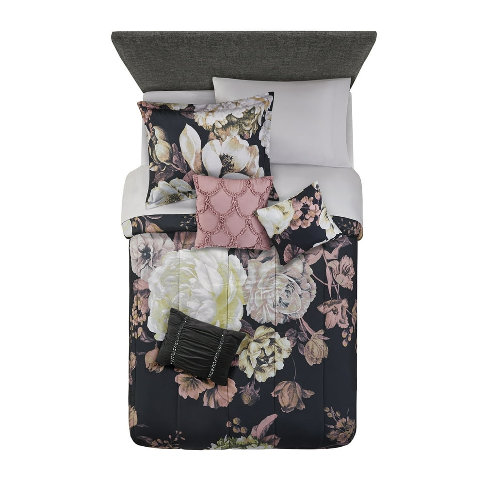 Mainstays Black Floral 8-Piece Bed in a Bag Bedding Set w/ Sheet Set