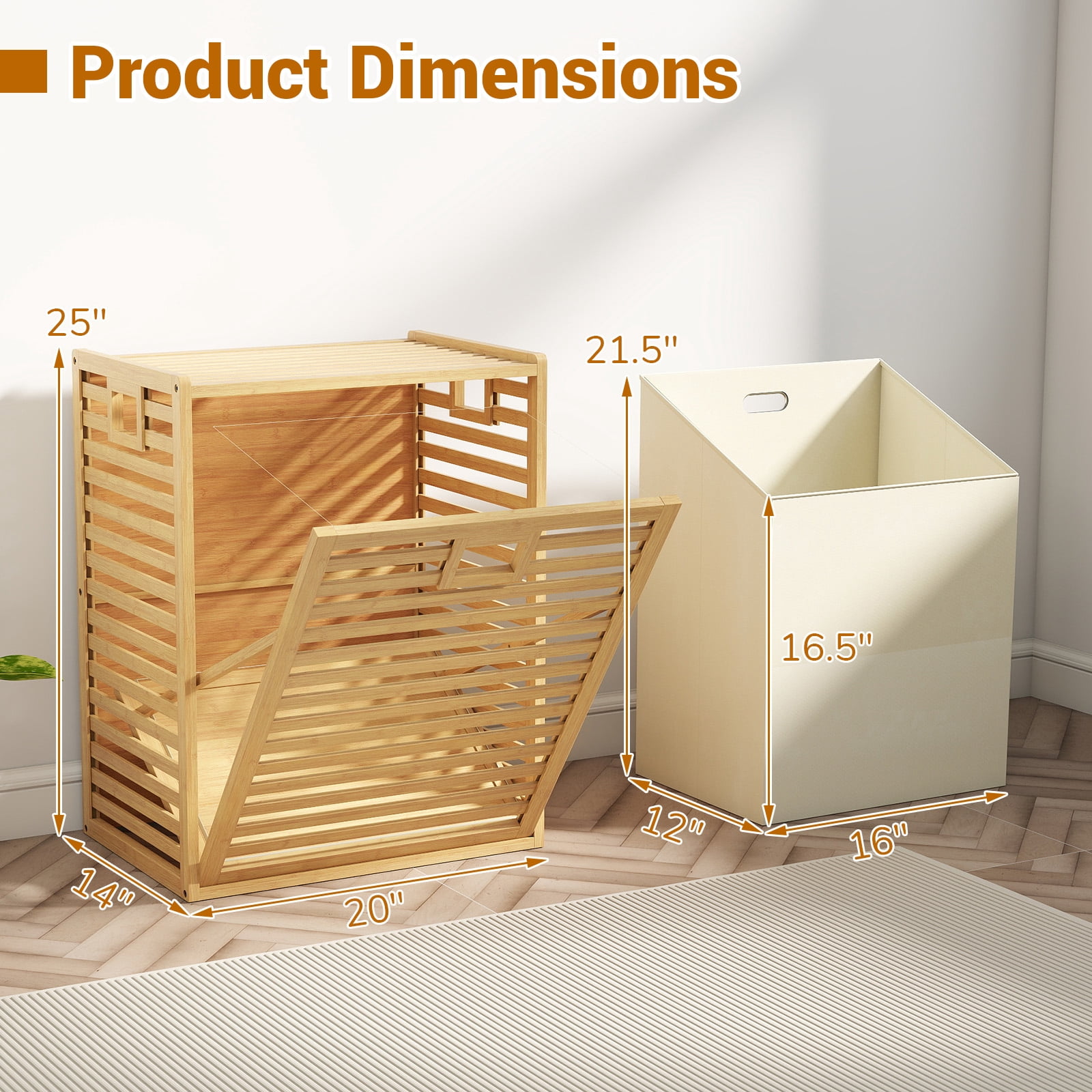 Gymax Large Tilt-out Laundry Hamper w/ Wide Top & Tilt-out Basket Side Handles