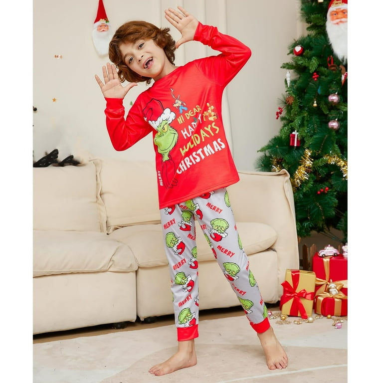 Green Fuzzy Monster Family Christmas Pajamas Matching Sets