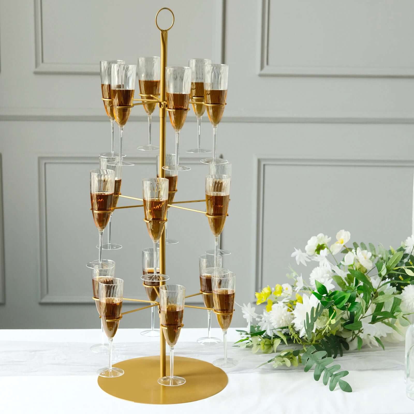Efavormart 33" Gold Metal 3-Tier Long Stem Wine Glass Cocktail Cup Tree Stand, Champagne Flute Holder