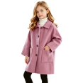 thumbnail image 4 of CPNG Girls Mid‑Length Coat Solid Color Casual Lapel Single Breasted Trench Coat Autumn Winter Relaxed Fit Windbreaker Overcoat, 4 of 8