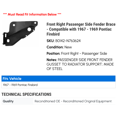 thumbnail image 2 of Front Right Passenger Side Fender Brace - Compatible with 1967 - 1969 Pontiac Firebird 1968, 2 of 2