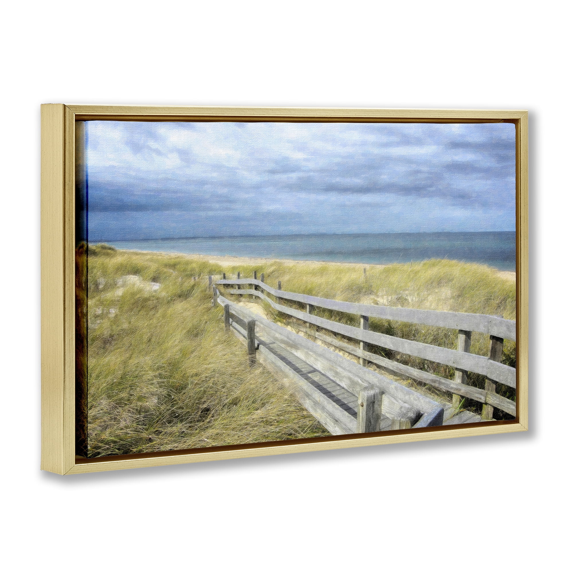Stupell Industries Sandy Boardwalk View Landscape & Nature Painting Gold Floater Framed Canvas Art Print Wall Art, 31 x 21