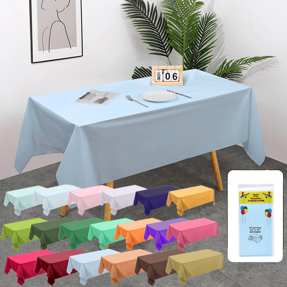 RBCKVXZ Plastic Rectangle Table Cover - 72" x 54" Disposable Washable Tablecloth for Parties, Waterproof & Stain Resistant, White