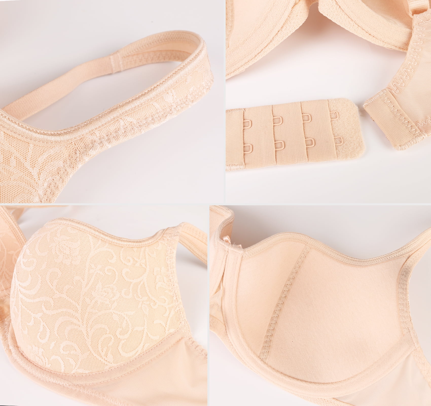 Exerin Women's Balconette Bra Demi Half Cup Underwire Lightly Padded(40B,Beige)