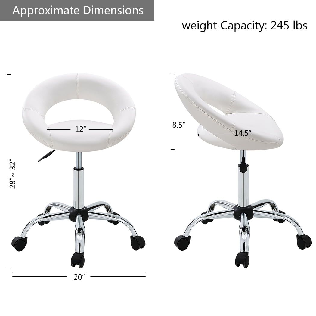 Duhome Faux Leather Office Desk Chair Vanity Chair Rolling Chair Adjustable Swivel Chair on Wheels Rolling Stool Salon Stool Vanity Stool Modern, White