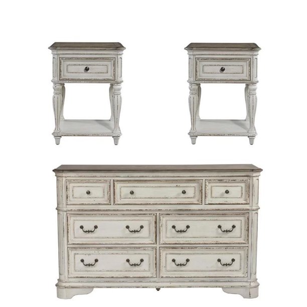 3 Piece Rustic Farmhouse Set With Dresser And Set Of 2 Nightstand Walmart Com Walmart Com