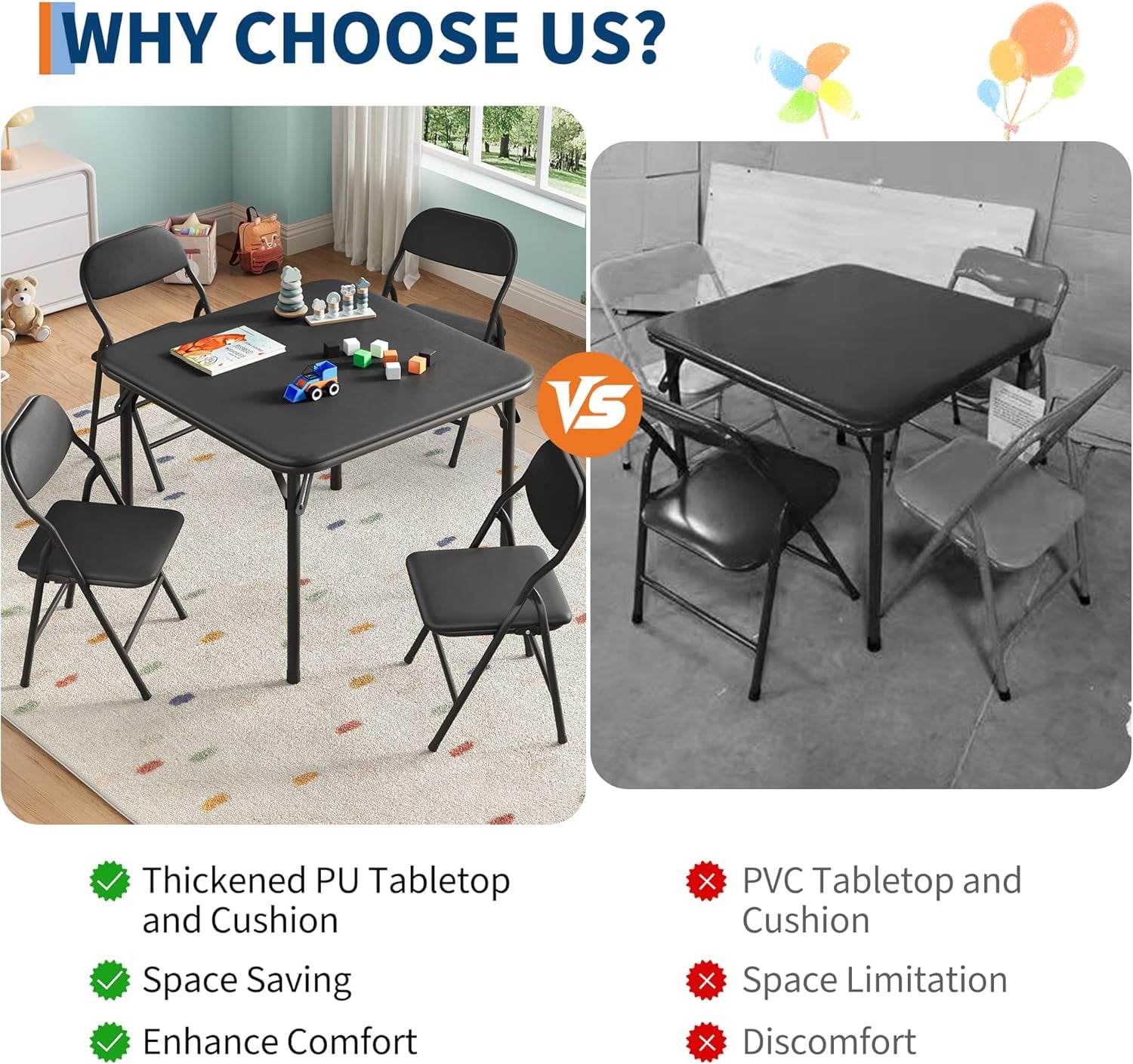 5 Piece Folding Kids Table and Chairs Set, Children Activity Table and Chairs Set for Dining Room,Daycare,Classrooms