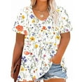 thumbnail image 4 of BangWanChi Women's Plus-Size Loose Fit Tops V-Neck Short Sleeved Floral Printing Base Shirt, 4 of 5