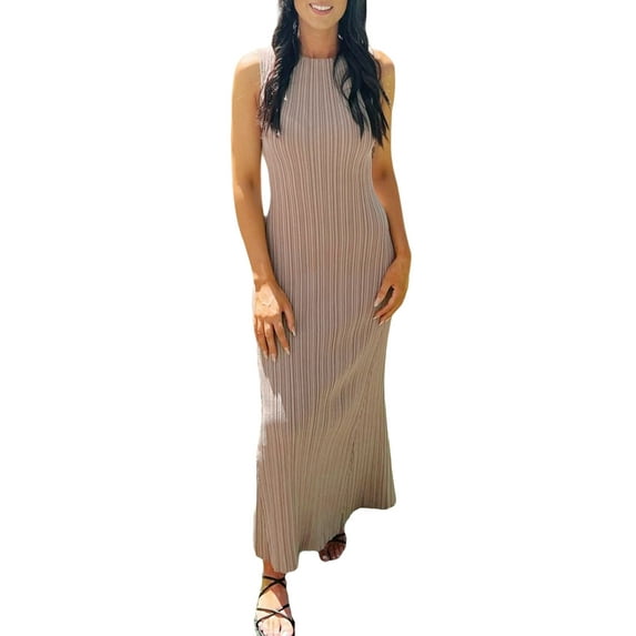 Coduop Women Bodycon Maxi Dress Crew Neck Sleeveless Ribbed Causal Stretchy Long Dress