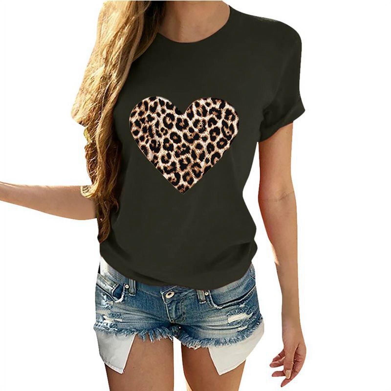 Women's Shirt Leopard Love Printed Round Neck Short Sleeve T-shirt