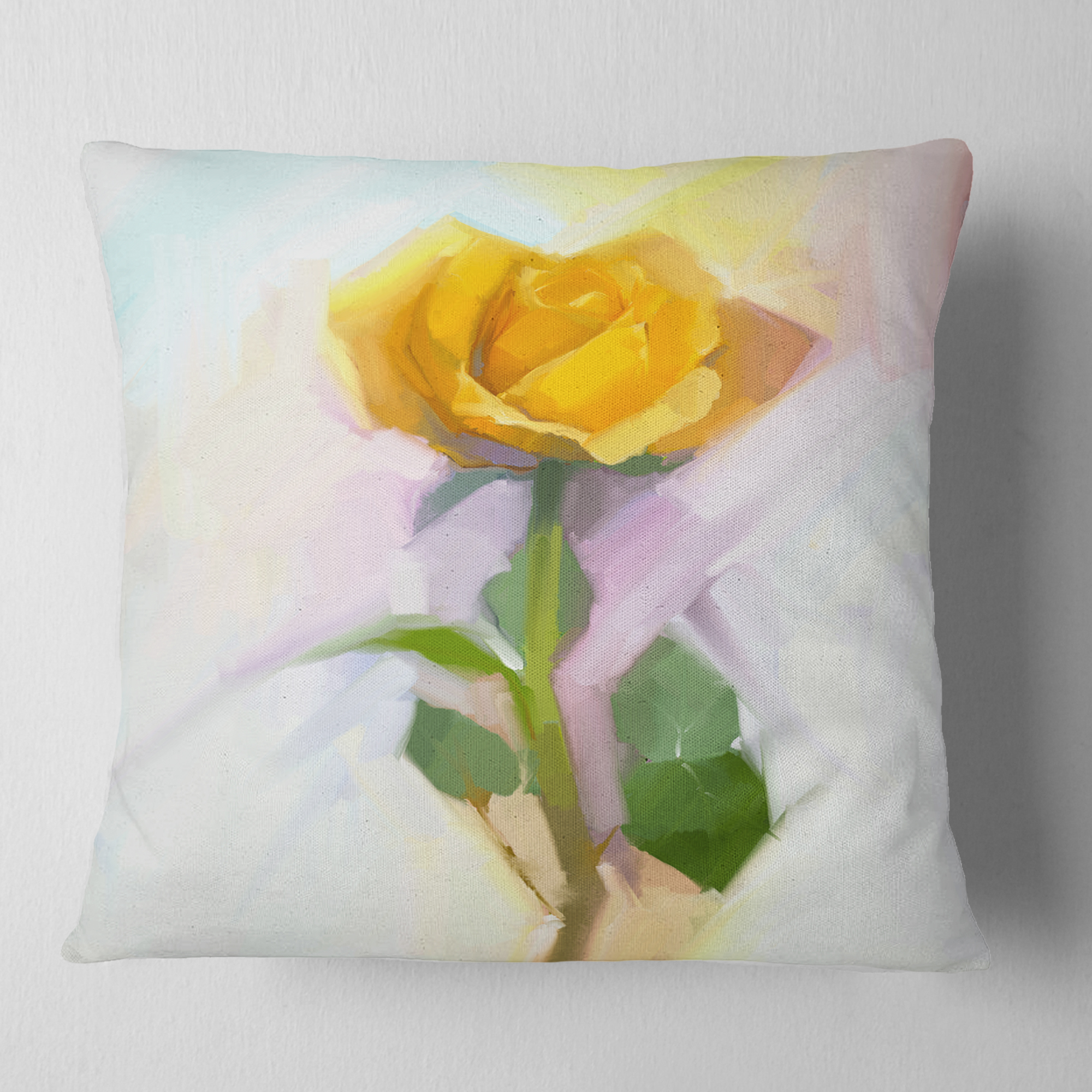Designart Rose With Green Leaves Painting - Floral Throw Pillow - 18x18
