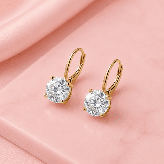 2 CT Round Cut EF/VS1 Lab Grown Diamond Lever Back Hoop Earrings Yellow Gold