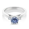 thumbnail image 3 of Gem Stone King 0.90 Cttw Persian Blue Moissanite and White Created Sapphire 3-Stone Engagement Ring for Women | 925 Sterling Silver | Round 6MM | Three Stone Wedding Anniversary Promise Ring | Size 6, 3 of 4