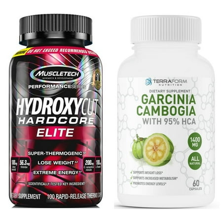 Hydroxycut hardcore Elite 100 capsules and Terraform Garcinia Cambogia Extract 95% 60 capsules – Thermogenic and Appetite Suppressant Weight Loss