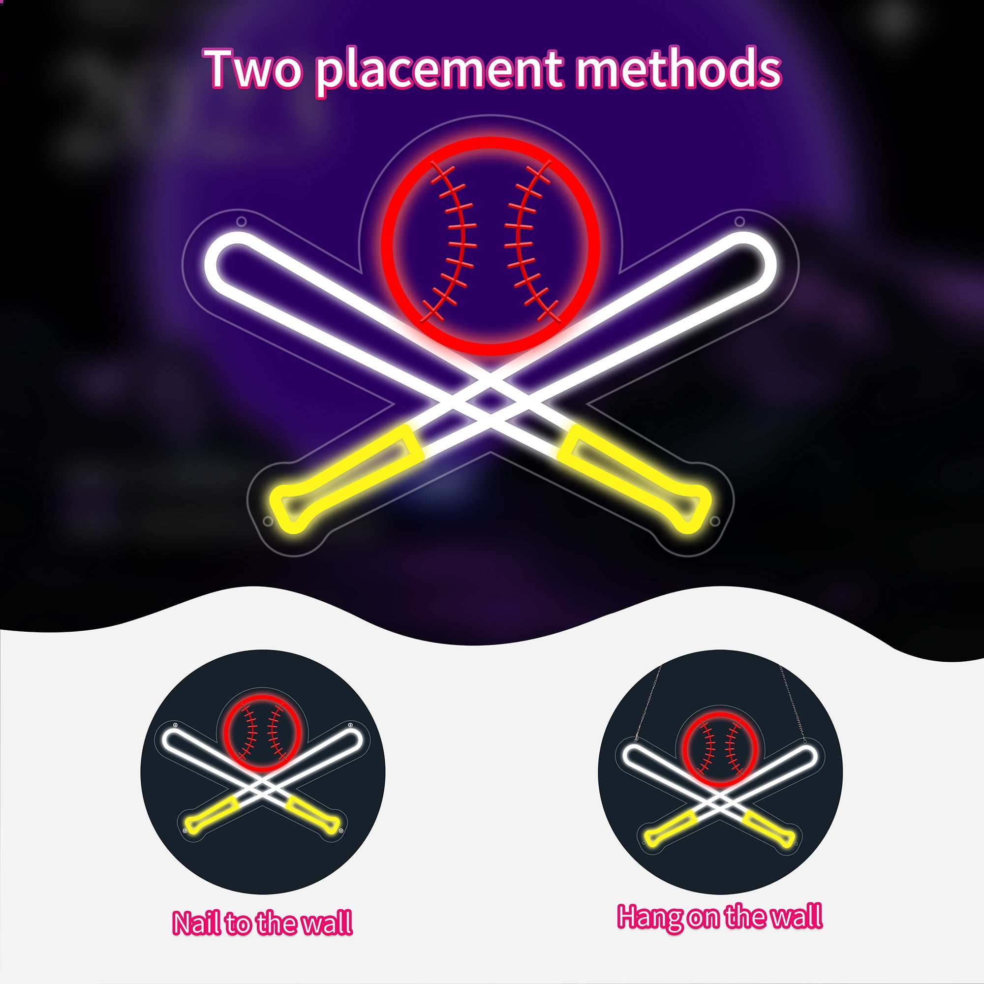 Baseball Neon Sign Dimmable Sport Wall Decor with USB Power, Gifts for Men & Boys Baseball Fan Accessories, Neon Sign for Wall Decor, LED Neon Lights for Man Cave