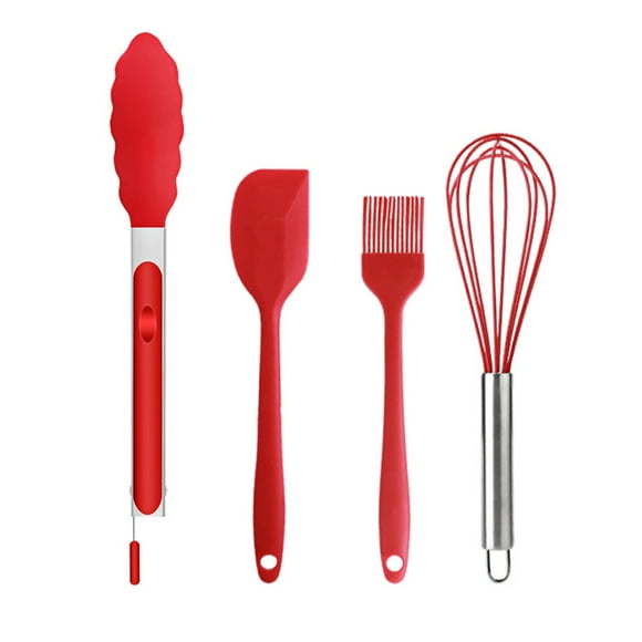 Yeacher 4 PCS Silicone Kitchen Utensils Set Egg Whisk Angled Spatula Oil Brush Food Tong Heat Resistant Cooking Wares Scratch-free Kitchen Baking Utensils Easy to for Home Restaurants Hotels