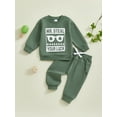 thumbnail image 4 of Baby Toddler Boys Pants Clothing Set, 0 6 12 18 24 Months 2T 3T Long Sleeve Crew Neck Letters Print Sweatshirt with Elastic Waist Sweatpants Infant Outfits, 4 of 9