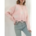 thumbnail image 3 of Nituyy Chandail Court d'Automne pour Femmes Motif Papillon Manches Longues Col Rond Ourlet Déchiré Tricot, 3 of 6